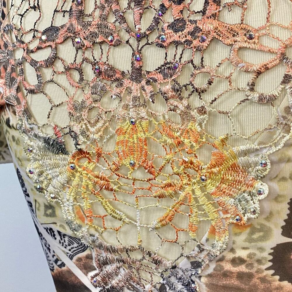 S VTG Y2k Sue Who Sublimation Embellished Studded Crochet Back Butterfly Tee - Picture 6 of 13